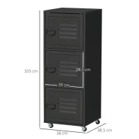 HOMCOM Rolling Storage Cabinet 3-Tier Mobile File Cabinet with Wheels & Metal Doors for Home Office, Living Room, Black(m-3)