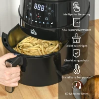 HOMCOM Heißluftfritteuse ohne Öl 4,5 L 1500W Airfryer mit 8 voreingestellte Modi LED-Display Antihaftbeschichteter Fritterkorb für gesundes ölfreies fettarmes Kochen Schwarz 28 x 35,1 x 33 cm(m-4)