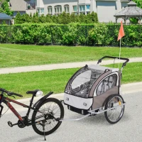 HOMCOM Remolque Infantil 2 Plazas para Bicicleta 2en1 Convertible en Carrito con Reflectores Cinturón 5 puntos Beige y Marrón(m-2)