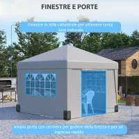 Outsunny Gazebo 3x3 m Pieghevole ad Altezza Regolabile con Finestrelle, in Acciaio e Tessuto Oxford Grigio Chiaro(m-5)