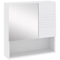 kleankin Spiegelschrank Badschrank Hängeschrank Badmöbel Wandschrank Mehrzweckschrank mit offener Regal Spanplatte Glas Weiß 54 x 15 x 55 cm(m-1)