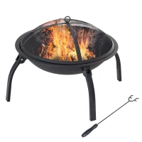 Outsunny Feuerschale Feuerkorb Feuerstelle mit Funkenschutz klappbar Garten 55cm Schwarz 70,5x70,5x40cm(m-1)