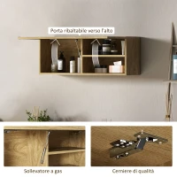 HOMCOM Mobiletto Bagno Pensile con Anta a Ribalta e Ripiani, 80x25x30 cm, Legno Naturale(m-6)