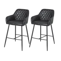 HOMCOM 2er-Set Barhocker mit Fußstütze, Barstühle mit Rückenlehne, Industrie Design Bistrohocker, Esszimmerstühle, PU, Schwarz, 55,5 x 57,5 x 93 cm(m-1)