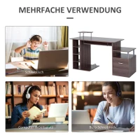 HOMCOM Computertisch Schreibtisch Bürotisch PC Tisch Arbeitstisch Kombitisch Braun(m-6)