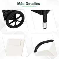 Outsunny Conjunto de 2 Tumbonas con Cojín y Respaldo Ajustable 5 Posiciones y 1 Mesita de Ratán Sintético Color Negro(m-7)