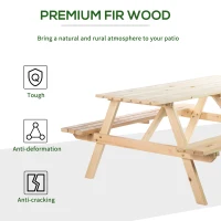 Outsunny 6 Seater Wooden Picnic Table Bench for Outdoor Garden or Patio with Parasol Cutout 150 cm Natural Wood Finish(m-5)