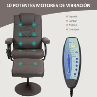 HOMCOM Sillón Relax Reclinable con Reposapiés con 10 Puntos de Masaje con Mando a Distancia para Salón Oficina Marrón(m-4)