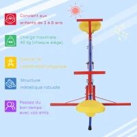 Outsunny Balançoire à bascule pour enfant 3 à 8 ans trébuchet rotatif 360° pied 4 tiges poignée 184 x 76 x 71 cm, multicolore(m-4)