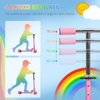 HOMCOM Monopattino per Bambini 3-7 Anni Pieghevole a 2 Ruote e Altezza Regolabile, 67x30x63/68/73/76 cm, Rosa(m-5)