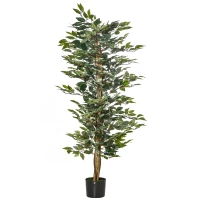 HOMCOM Künstlicher Ficus-baum groß 150 cm Kunstbaum, Kunstpflanze, Plastik Künstliche Pflanzen im Topf, Fake Plant wie echt für Wohnzimmer Schlafzimmer Büro Garten Moderne Dekoration Geschenk(m-10)