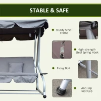 Outsunny 2-in-1 Garden Swing Seat Bed, 3 Seater Convertible Swing Chair Bench with Tilting Canopy, Cushioned Seat and 2 Pillows for Patio, Yard, Grey(m-5)