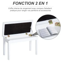 Homcom Banquette pour Piano Simili Cuir et Bois Blanc 76 x 36 x 50 cm(m-4)