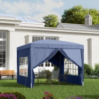Outsunny 3 x 3 m Pavillon mit 4 Seitenwänden, Fenster, Festzelt mit UV-Schutz, Gartenzelt inkl. Tragetasche, Stahl, Blau(m-2)