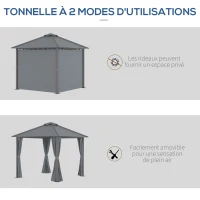 Outsunny Tonnelle de jardin pour terrasse avec 4 parois latérales double toit protection solaire 3 x 3 m gris(m-5)