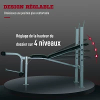 HOMCOM Lot de banc de musculation et haltères courtes total 25 Kg - dossier réglable haltères à poids réglable barres incluses(m-6)