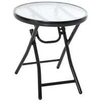 Outsunny Gartentisch Beistelltisch Bistrotisch mit Glasplatte rund klappbar Metall Ø45 schwarz(m-13)