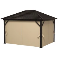 Outsunny 3 x 3.6m Outdoor Hardtop Gazebo Metal Roof Patio Gazebo with Aluminium Frame, Mesh Nettings, Curtains, & Roomy Interior Space, Brown(m-11)
