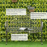 Outsunny Gartenbank 2-Sitzer Parkbank aus Metall Sitzbank bis 200 kg Bank Terrassenbank mit Rücken- & Armlehnen Gartenmöbel Metall antik Silber 110 x 60 x 97 cm(m-4)