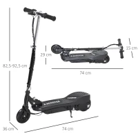 HOMCOM Patinete Eléctrico para Niños de +7 Años Scooter Plegable con Altura Ajustable Batería Recargable 24V Velocidad hasta 12 km/h y Freno Carga 50 kg 74x36x82,5-92,5 cm Negro(m-3)