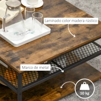 HOMCOM Mesa de Centro Mesa de Café con 2 Estantes para Salón Dormitorio Comedor Carga 30 kg 80x80x45 cm Marrón Rústico(m-5)