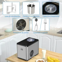 HOMCOM Gelatiera da 1.5L in Acciaio per Gelati, Yogurt e Milkshake, 38.4x24x32cm(m-6)