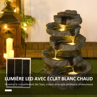 Outsunny Fontaine de jardin à énergie solaire roche en cascade à 5 niveaux en résine avec lumières LED et pompe gris(m-4)