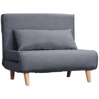 HOMCOM Einzelsofa Schlafsofa Sofabett Klappsofa verstellbar Rückenlehne Liege nordisch skandinavisch 25D Schaumstoff Haus Leinenimitat Tannenholz Grau 94 x 78 x 80 cm(m-1)