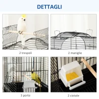 PawHut Gabbia per Uccelli con 3 Posatoi, 2 Ciotole e 2 Porte Laterali, in Acciaio, PP e Legno, 46x36x130 cm, Nera(m-7)