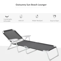 Outsunny Foldable Sun Lounger, Outdoor 4 Level Adjustable Backrest Reclining Lounge Chair with Armrests for Patio, Garden, Dark Grey(m-4)