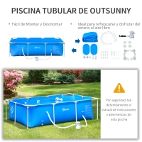 Outsunny Piscina Desmontable Tubular 252x152x65 cm con Depuradora de Cartucho 1200L/H Piscina Rectangular de Exterior para Adultos y Niños 2163L Azul(m-7)