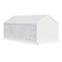 Outsunny Pavillon 6 x 3 m, Partypavillon, abnehmbare Seitenwände, mit aufrollbaren Türen + Fenstern, Weiß(m-10)