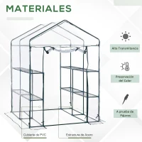 Outsunny Invernadero de Exterior Invernadero de Jardín de 3 Niveles con Estantes Marco de Acero Cubierta de PVC para Cultivo de Plantas Flores Verduras 143x143x195 cm Translúcido y Verde(m-4)