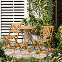 Outsunny 3 Piece Folding Bistro Set, Wooden Garden Table and Chairs for Outdoor, Patio, Yard, Porch, Teak(m-2)