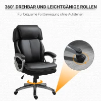 Vinsetto Bürostuhl Computerstuhl mit Wippenfunktion Kopfstütze ergonomischer Schreibtischstuhl drehbar höhenverstellbar Kunstleder Schwarz 68 x 76 x 117-125 cm(m-7)