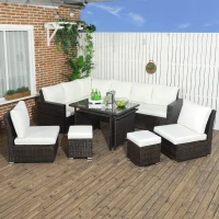 Outsunny Seven-Piece Rattan Garden Sofa Set, with Expanding Table - Cream White(m-2)