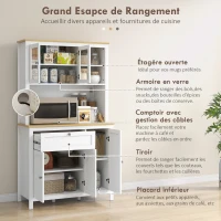 HOMCOM Buffet de cuisine haut 5 portes dont 2 portes vitrées et 1 tiroir, 1 niche centrale - hauteur 180 cm blanc(m-5)