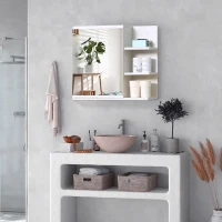 kleankin Armario con Espejo para Baño con 3 Estantes Abiertos y 1 Estante Interior Estilo Moderno 60x18x50 cm Blanco(m-2)