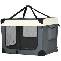 PawHut 91cm Foldable Pet Carrier, with Cushion, for Large Dogs and Cats - Grey(m-11)