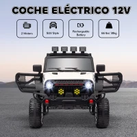 AIYAPLAY Coche Eléctrico para Niños de +3 Años con Batería 12V Mando a Distancia Faros LED Bocina Música Blanco(m-4)