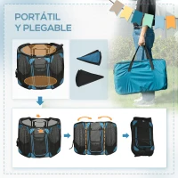 PawHut Parque Plegable para Perros de 8 Paneles Parque de Juego para Mascotas con Bolsa de Transporte Ø91x58 cm Azul(m-5)