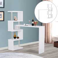 HOMCOM Bartisch-Regal Combi Stehtisch Tresentisch mit 4 Ablagefläche Multi-Winkel-Platzierung Drehbar Weiß 175x30x164,5 cm(m-2)