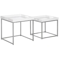 HOMCOM High Gloss Coffee Table Set of 2, Square Nest of Tables with Steel Frame for Living Room, White(m-11)