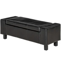 HOMCOM Banc de rangement, coffre de rangement avec couvercle, bout de lit en polyuréthane côtelé pour salon, chambre, entrée, 106 x 40 x 40 cm, noir(m-10)