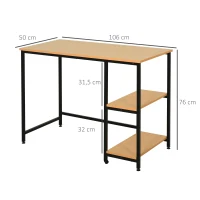 HOMCOM Mesa de Ordenador Escritorio para Oficina Estudio con Estantes de 2 Niveles Gran Superficie Patas con Protectores Regulables Antideslizantes 106x50x76 cm Color de Madera(m-3)