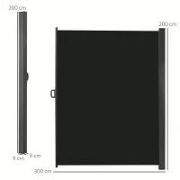 Outsunny Retractable Sun Side Awning Screen Fence Patio Garden Wall Balcony Screening Panel Outdoor Blind Privacy Divider (3x2M, Black)(m-3)