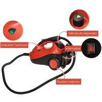 HOMCOM Limpiador a Vapor 4 Bar Potente 2000W Vaporeta Multiusos Depósito 2L Autonomía 35 min 15 Accesorios 40x24x27,2 cm Rojo(m-5)