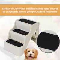 PawHut Escalier pour chien animaux pliable 3 marches antidérapant pliable portable charge max. 15 Kg 49L x 39l x 39H cm plastique crème(m-4)