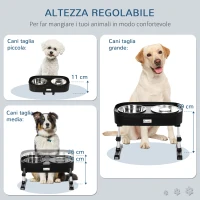 PawHut Set di Ciotole Rialzate per Cani in acciaio con Altezza Regolabile su 4 Livelli, Nero(m-5)