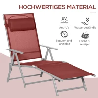 Outsunny Sonnenliege, 5-stufig neigbare Rückenlehne, mit Kissen, klappbar, rostfreies Metallgestell, 137 x 63,5 x 100,5 cm, Rot(m-4)